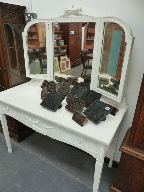 A PAINTED DRESSING TABLE WITH TRIPTYCHE MIRROR.