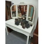 A PAINTED DRESSING TABLE WITH TRIPTYCHE MIRROR.