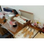 A PART OO GAUGE TRAIN SET, VARIOUS DOLLS, RUSSIAN STACKING DOLLS AND A HOBBY HORSE.