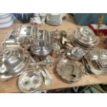 A LARGE COLLECTION OF SILVER PLATEDWARES.