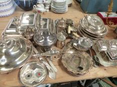 A LARGE COLLECTION OF SILVER PLATEDWARES.