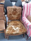 A LATE VICTORIAN INLAID SALON CHAIR.