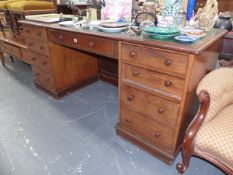 A MAHOGANY PEDESTAL DESK.