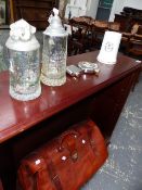 TWO GLASS BEER SIGNES, A HOLDALL,ETC.