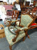 AN EDWARDIAN ARMCHAIR AND SIMILAR PERIOD SIDE CHAIR.