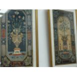 TWO LARGE DECORATIVE PRINTS IN GILT FRAMES.