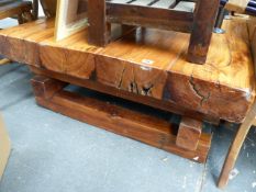 A HAND MADE VINTAGE RAILWAY SLEEPER COFFEE TABLE.