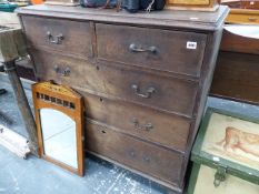 A GEORGIAN OAK CHEST OF DRAWERS.