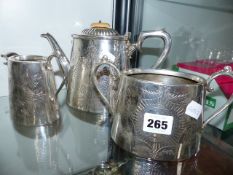 A SILVER PLATE THREE PART TEA SET.