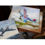 THREE OIL PAINTINGS, MILITARY AIRCRAFT.