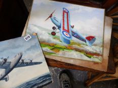 THREE OIL PAINTINGS, MILITARY AIRCRAFT.