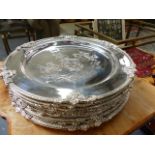 A LARGE QTY OF SILVER PLATED TRAYS.