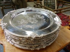 A LARGE QTY OF SILVER PLATED TRAYS.