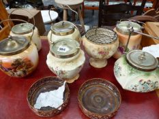 A QTY OF BISCUIT BARRELS AND A PAIR OF COASTERS.