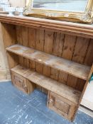 A SET OF PINE WALL SHELVES.