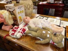 AN ANTIQUE TEDDY BEAR, DOLL,ETC.