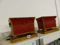 A PAIR OF PAINTED TIN JARDINIERES.