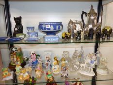 A QTY OF WEDGWOOD JASPER WARES, ORNAMENTAL FIGURINES, PLATEDWARES,ETC.