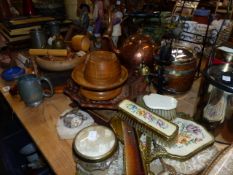 A LARGE QTY OF TREEN, ORNAMENTS, PRINTS,ETC.