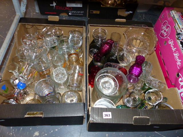 TWO BOXES OF GLASSWARE.