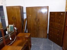 AN ART DECO WALNUT BEDROOM SUITE.