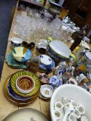 A QTY OF ORNAMENTAL CHINAWARES, VARIOUS CUT GLASS,ETC.