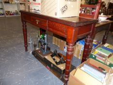 A VICTORIAN MAHOGANY SIDE TABLE.