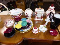 A MASON'S IRONSTONE CLOCK WITH URN GARNITURE AND OTHER CHINAWARES.