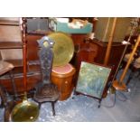 THREE STANDARD LAMP AND V ARIOUS SMALL OCCASIONAL FURNITURE AND A VICTORIAN CYLINDER COMMODE.