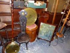 THREE STANDARD LAMP AND V ARIOUS SMALL OCCASIONAL FURNITURE AND A VICTORIAN CYLINDER COMMODE.