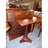 A VICTORIAN MAHOGANY OCCASIONAL TABLE AND A SMALL BOOKCASE.