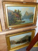 TWO EARLY 20th.C.OIL ON CANVAS CONTINENTAL LAKE SCENES.