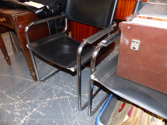 A PAIR OF CHROME FRAMED RETRO CHAIRS.