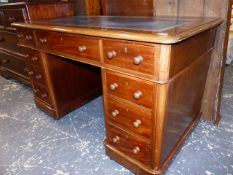 A VICTORIAN MAHOGANY TWIN PEDESTAL DESK.