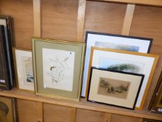 A QTY OF DECORATIVE PRINTS AND WATERCOLOURS,ETC.