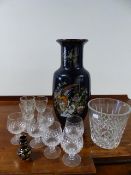 A LARGE VASE, VARIOUS CUT GLASSWARES ETC