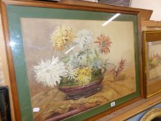 A LARGE WATERCOLOUR STILL LIFE SIGNED L BROWN.