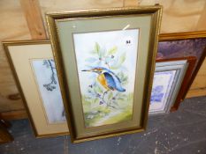 A WATERCOLOUR BY KINGFISHER, PRINTS,ETC.