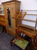 AN EDWARDIAN WARDROBE, A PINE DRESSING TABLE, MUSIC STAND,ETC.