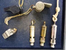 A COLLECTION OF VINTAGE WHISTLES, ORNAMENTAL CHINAWARE,ETC.