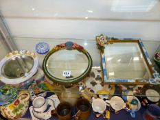 THREE BARBOLA MIRRORS, A PAPER WEIGHT AND A GLASS BOWL.