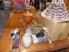 A QTY OF BRASSWARES, BOOKS, LAMPS,ETC.