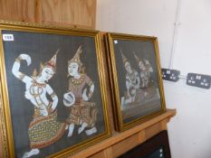 FOUR GILT FRAMED EASTERN PRINTS ON LINEN.