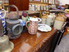 VINTAGE FLAGONS, A LARGE COPPER JARDINERE, CHINAWARES,ETC.