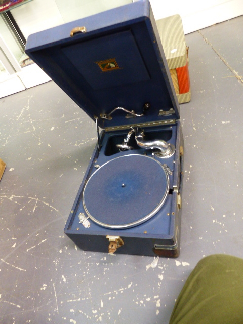 A GOOD QUALITY HMV PORTABLE GRAMOPHONE AND A RETRO RECORD PLAYER. - Image 13 of 19