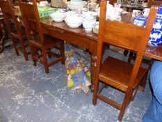 A LARGE DRAW LEAF TABLE AND MATCHING CHAIRS.