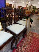 A SET OF SIX GOOD QUALITY GEORGIAN STYLE DINING CHAIRS AND TWO SIMILAR ARMCHAIRS.