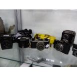 VINTAGE CAMERAS TO INCLUDE PENTAX, LIMITEL, KODAK,ETC.