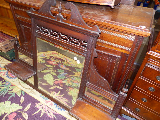 A MAHOGANY SIDE CABINET WITH MIRROR BACK.