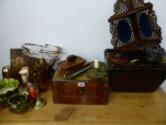 A VICTORIAN WRITING BOX, A SCULLERY BOX, CHINAWARES,ETC.